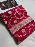 Cherry Premium Mashru Katan Silk Floral Jangla Banarasi Saree
