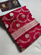 Cherry Premium Mashru Katan Silk Floral Jangla Banarasi Saree