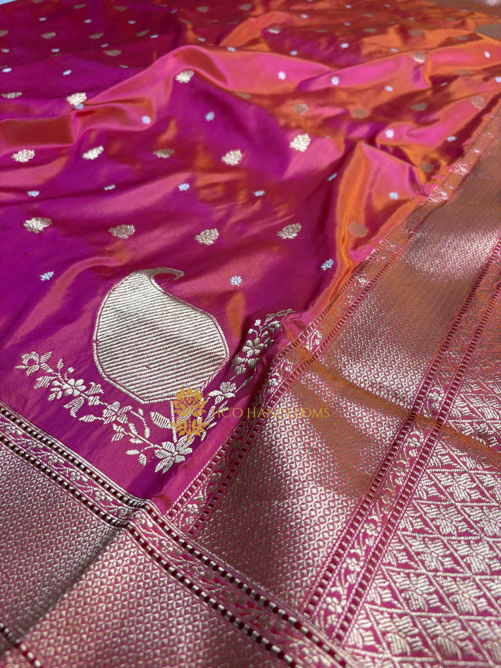 Pure Katan Silk Handloom Banarasi Saree - All Over Kadhua Motifs With Konya