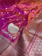 Pure Katan Silk Handloom Banarasi Saree - All Over Kadhua Motifs With Konya