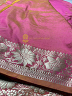 Dual Shade Pink Pure Katan Silk Handloom Banarasi Saree - All Over Kadhua Motifs