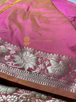Dual Shade Pink Pure Katan Silk Handloom Banarasi Saree - All Over Kadhua Motifs