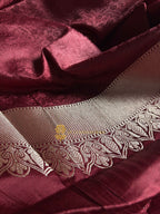 Wine Premium Mashru Katan Silk Floral Jangla Banarasi Saree