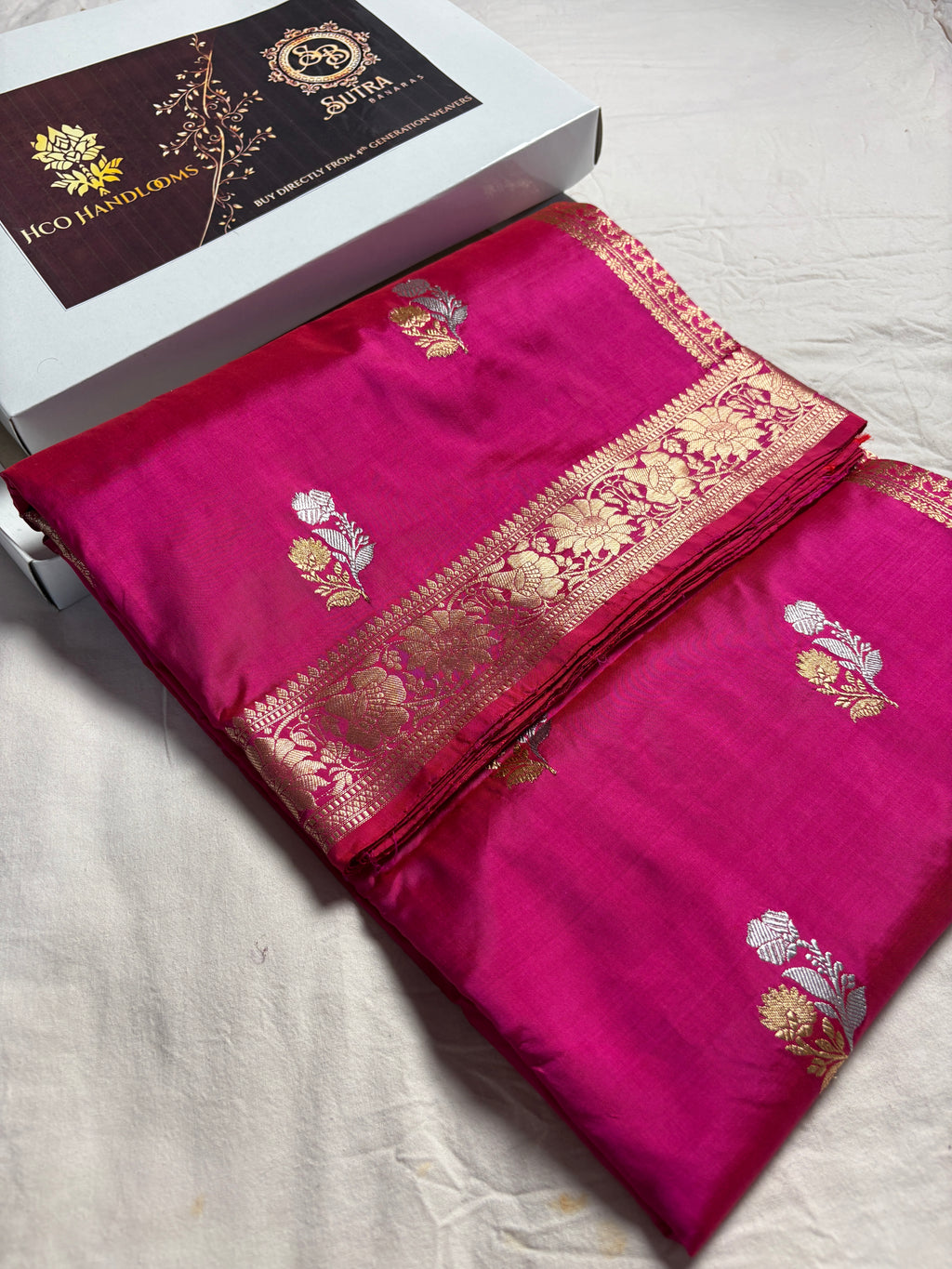 Cherry Pure Katan Silk Handloom Banarasi Saree - All Over Kadhua Motifs
