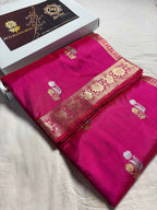 Cherry Pure Katan Silk Handloom Banarasi Saree - All Over Kadhua Motifs