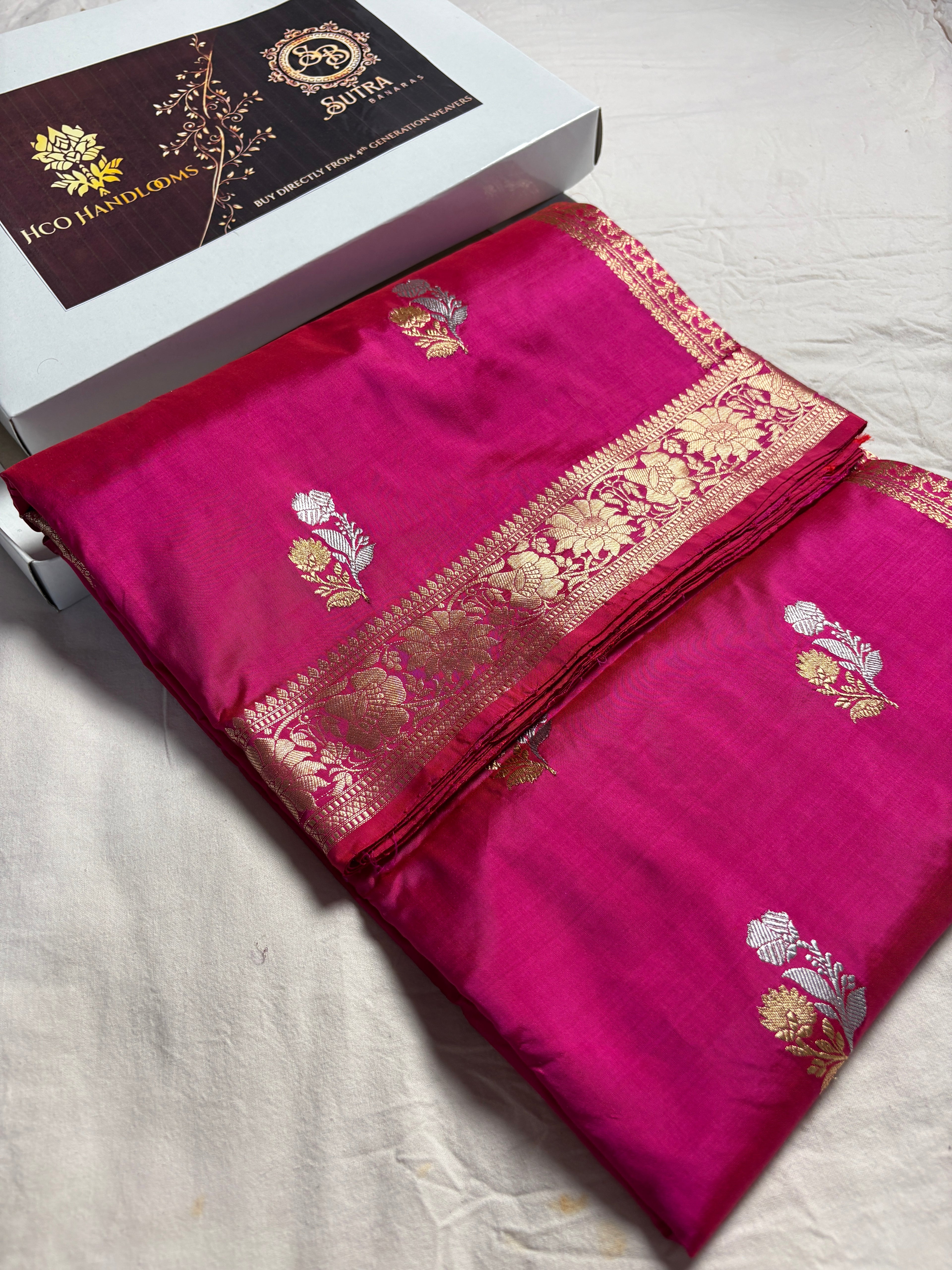 Cherry Pure Katan Silk Handloom Banarasi Saree - All Over Kadhua Motifs