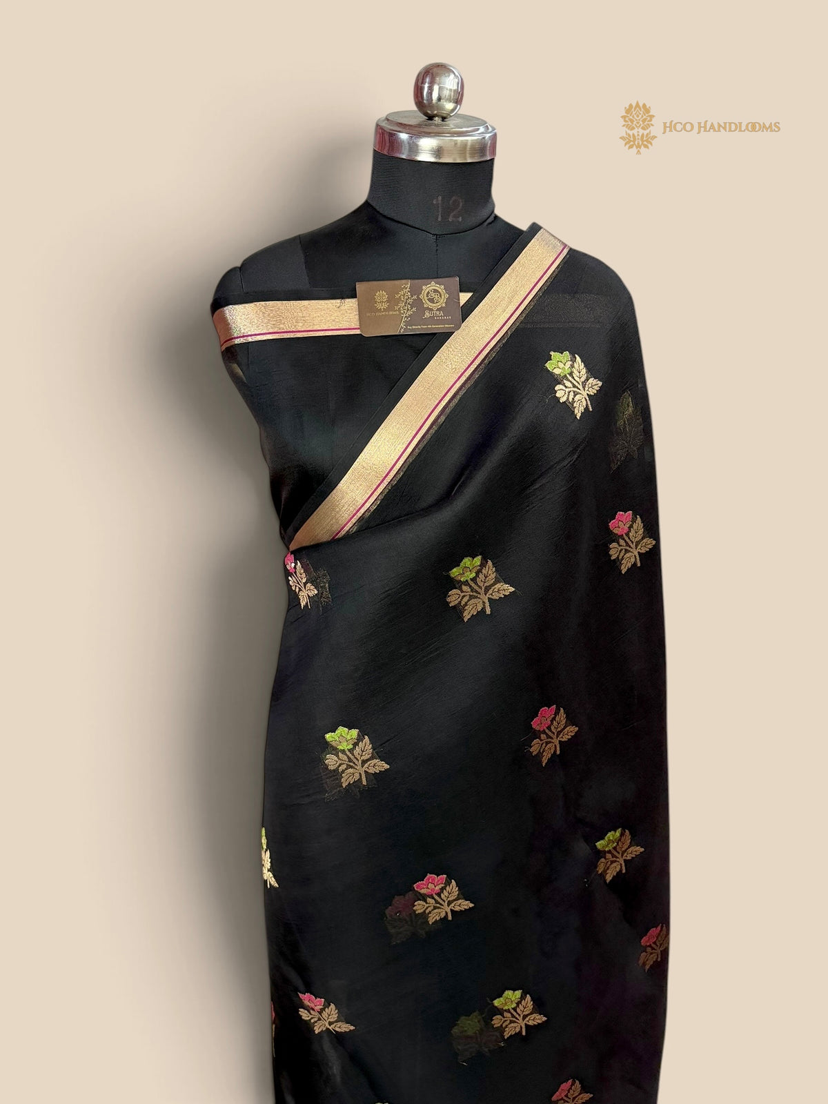 Black Pure Kora Silk Handloom Banarasi Saree - Meenakari Kadhua Motifs