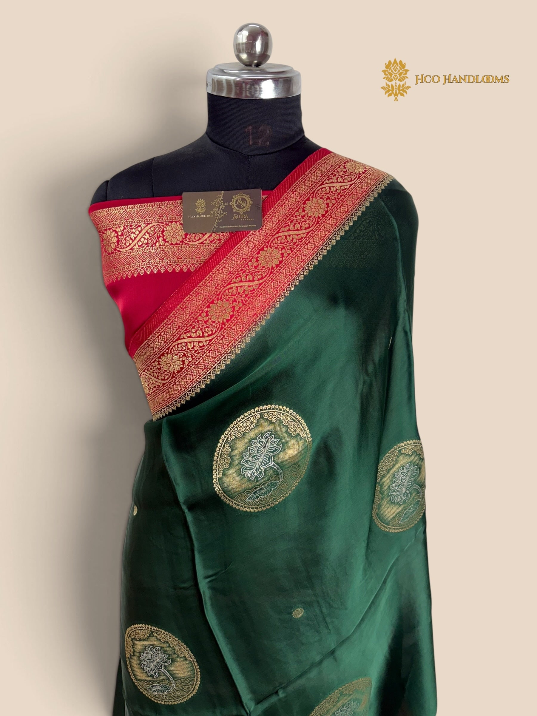 Premium Mashru Crepe Silk Banarasi Saree - All Over Lotus Motifs