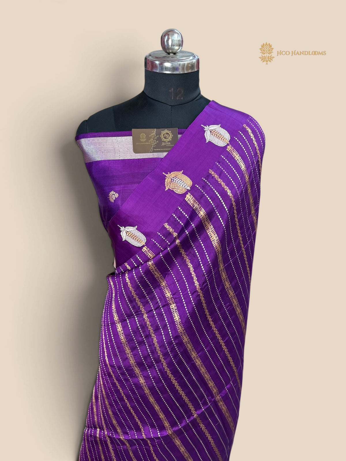 Pure Raw Mango Katan Silk Handloom Banarasi Saree - Zari Lines