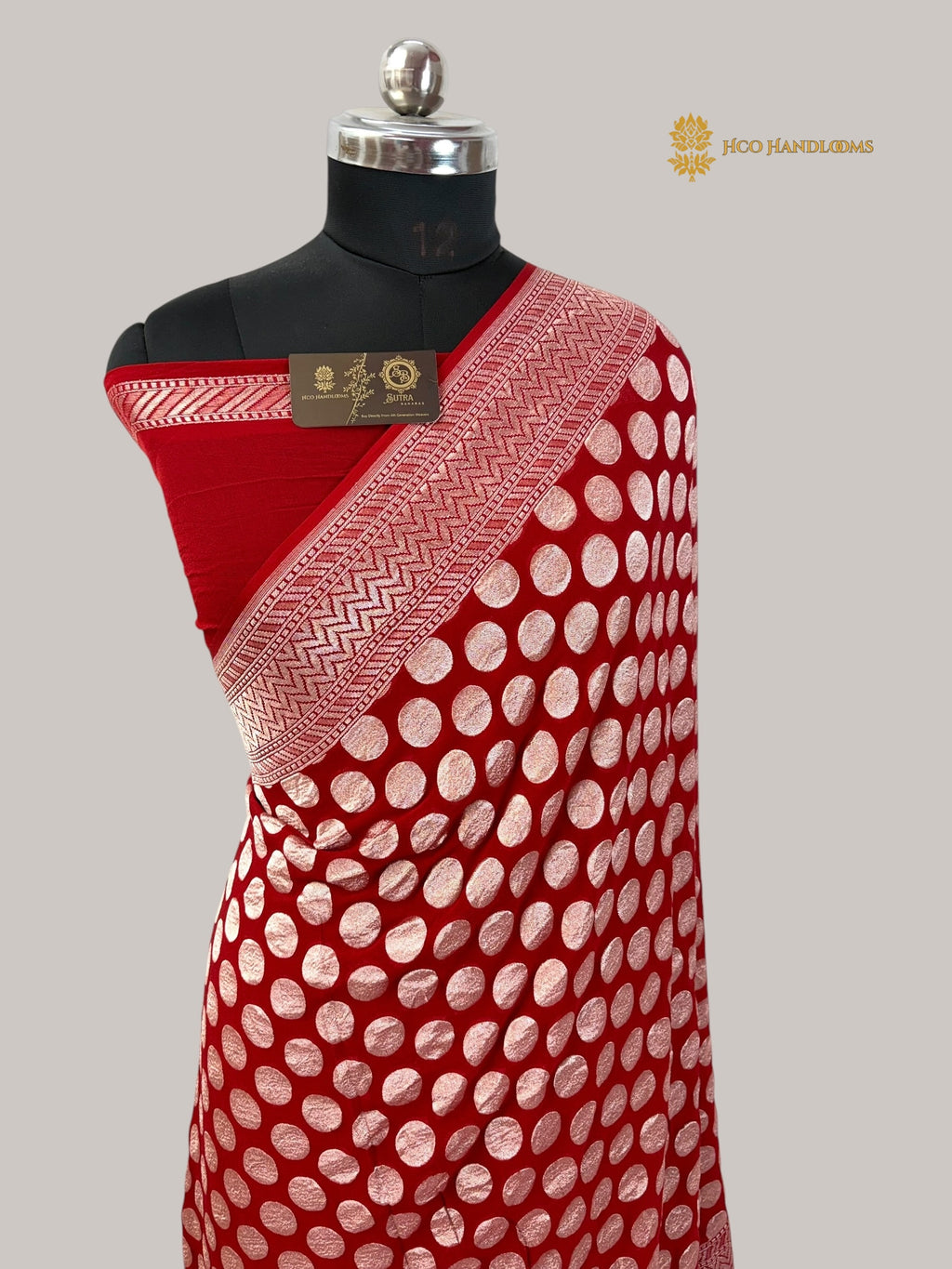 Red Pure Khaddi Georgette Silk handloom Banarasi Saree - Water Zari
