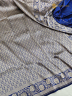 Regal Blue Pure Katan Silk Handloom Banarasi Saree - Paisley Tanchui Brocade
