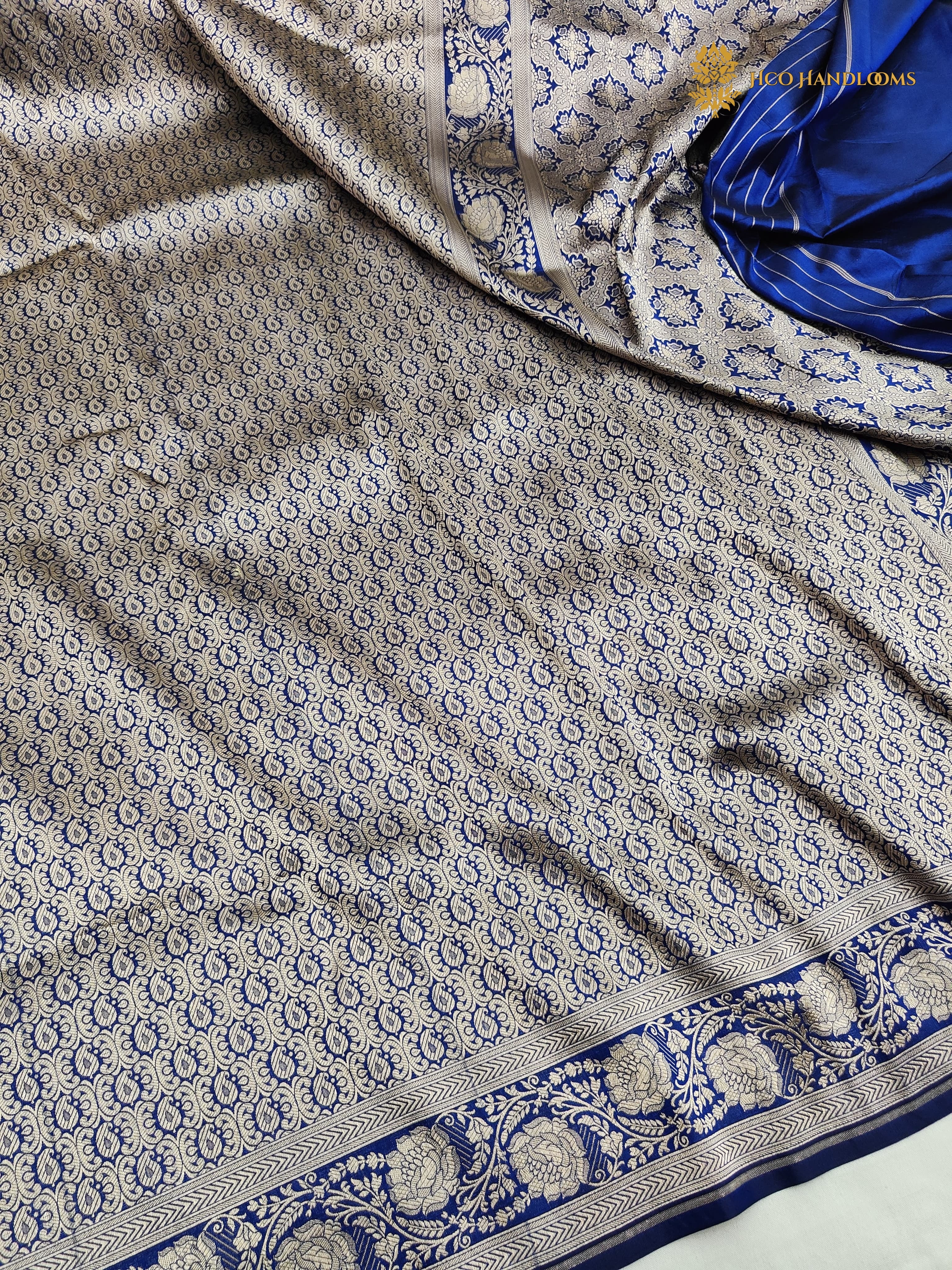 Regal Blue Pure Katan Silk Handloom Banarasi Saree - Paisley Tanchui Brocade