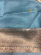 Regal Light Blue Pure Kora Silk Handloom Banrasi Saree - All Over Kadhua Motifs
