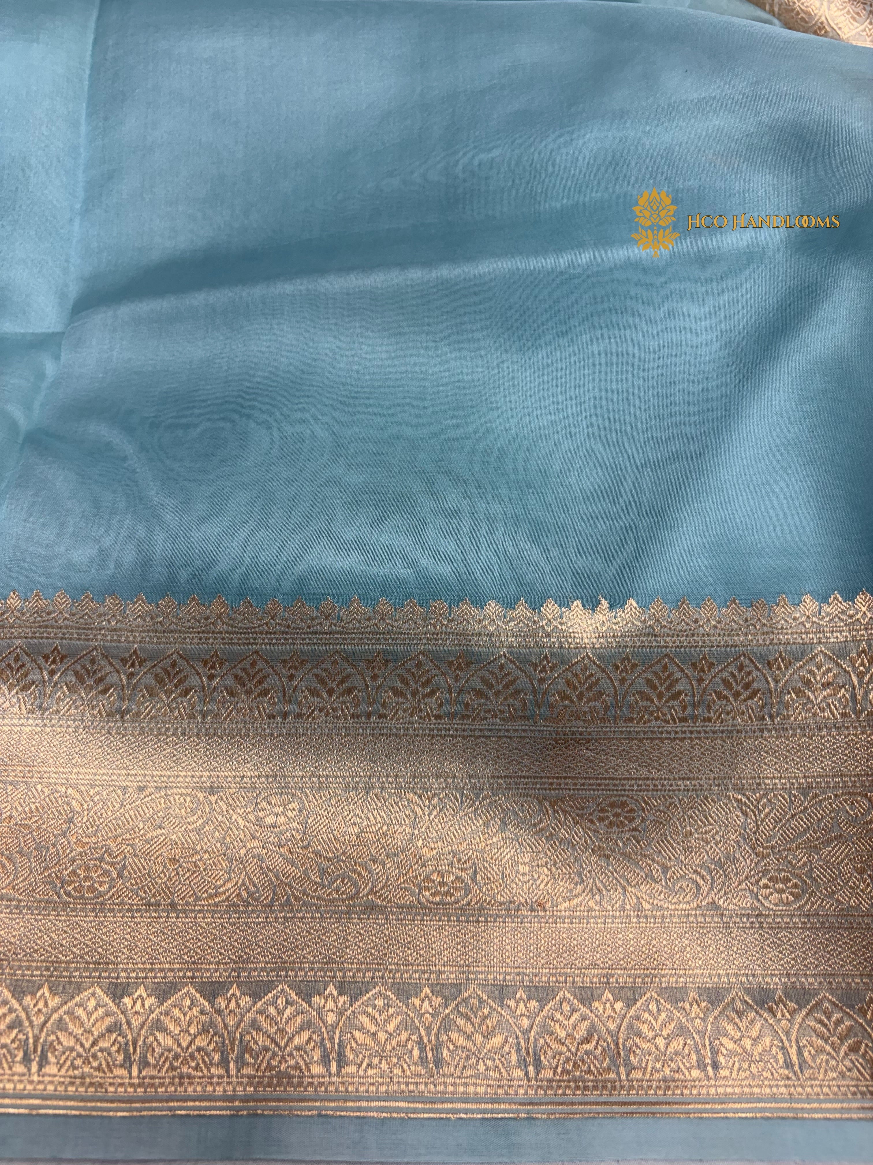 Regal Light Blue Pure Kora Silk Handloom Banrasi Saree - All Over Kadhua Motifs