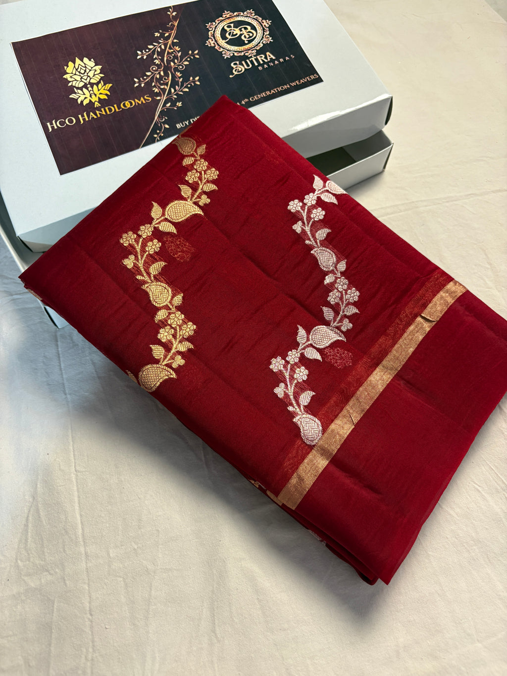 Pure Kora Silk Handloom Banarasi Saree - All Over Kadhua Lahariya