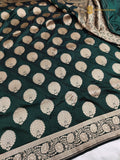 Bottle Green Pure Katan Silk Handloom Banarasi Saree - All Over Motifs