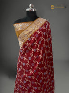Regal Maroon Pure Katan Silk Handloom Banarasi saree - All Over Kadhiyal Jangla
