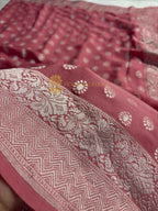Onion Pink Pure Khaddi Georgette Silk Handloom Banarasi Saree - Water Zari