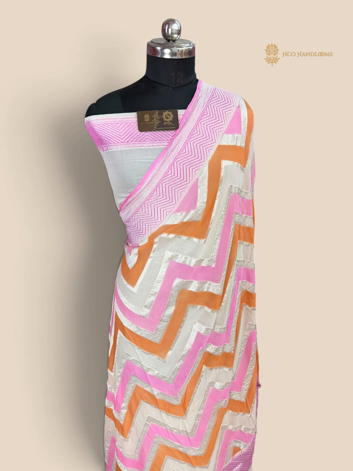 Rangkat Pure Khaddi Georgette Handloom Banarasi Saree - Zig-Zag Pattern