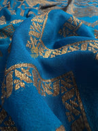 Firozi Pure Khaddi Georgette Handloom Banarasi Saree - Antique Zari