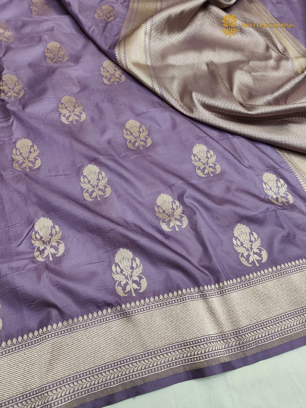 Regal Lavender Pure Katan Silk Handloom Banarasi Saree - All Over Floral Motifs