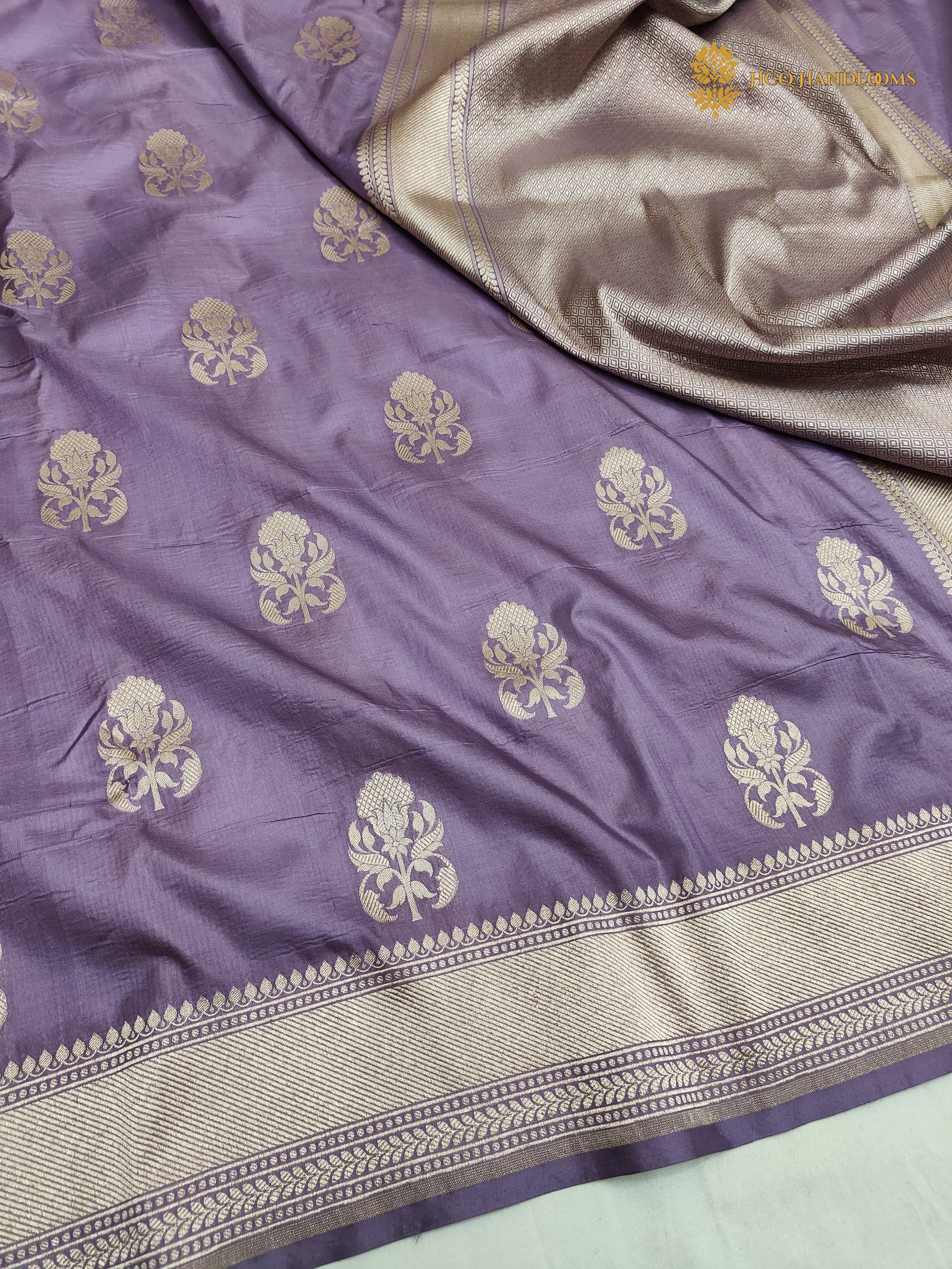 Regal Lavender Pure Katan Silk Handloom Banarasi Saree - All Over Floral Motifs