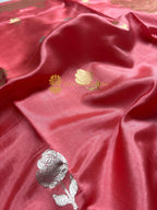 Onion Pink Pure Raw Mango Silk Handloom Banarasi Saree - All Over Kadhua Motifs