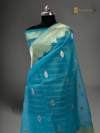 Regal Blue Pure Kora Silk Handloom Banarasi saree - All Over Meenakari Kadua Motifs
