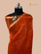 Regal Orange Pure Kora Silk Handloom Banarasi Saree - All Over Small Buti