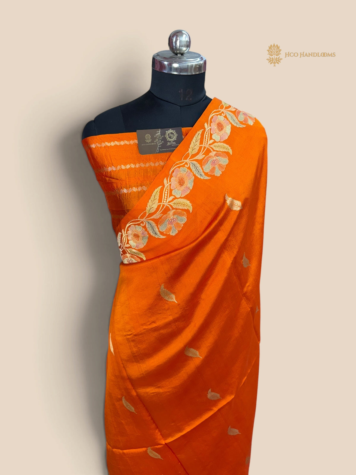 Orange Pure Mango Katan Silk Handloom Banarasi Saree - All Over Motifs