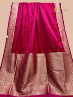 Regal Cherry Red Premium Mashru Katan Silk Banarasi Saree - All Over Tanchui With Motifs