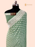 Pastel Green Pure Khaddi Georgette Silk Handloom Banarasi Saree