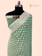 Pastel Green Pure Khaddi Georgette Silk Handloom Banarasi Saree