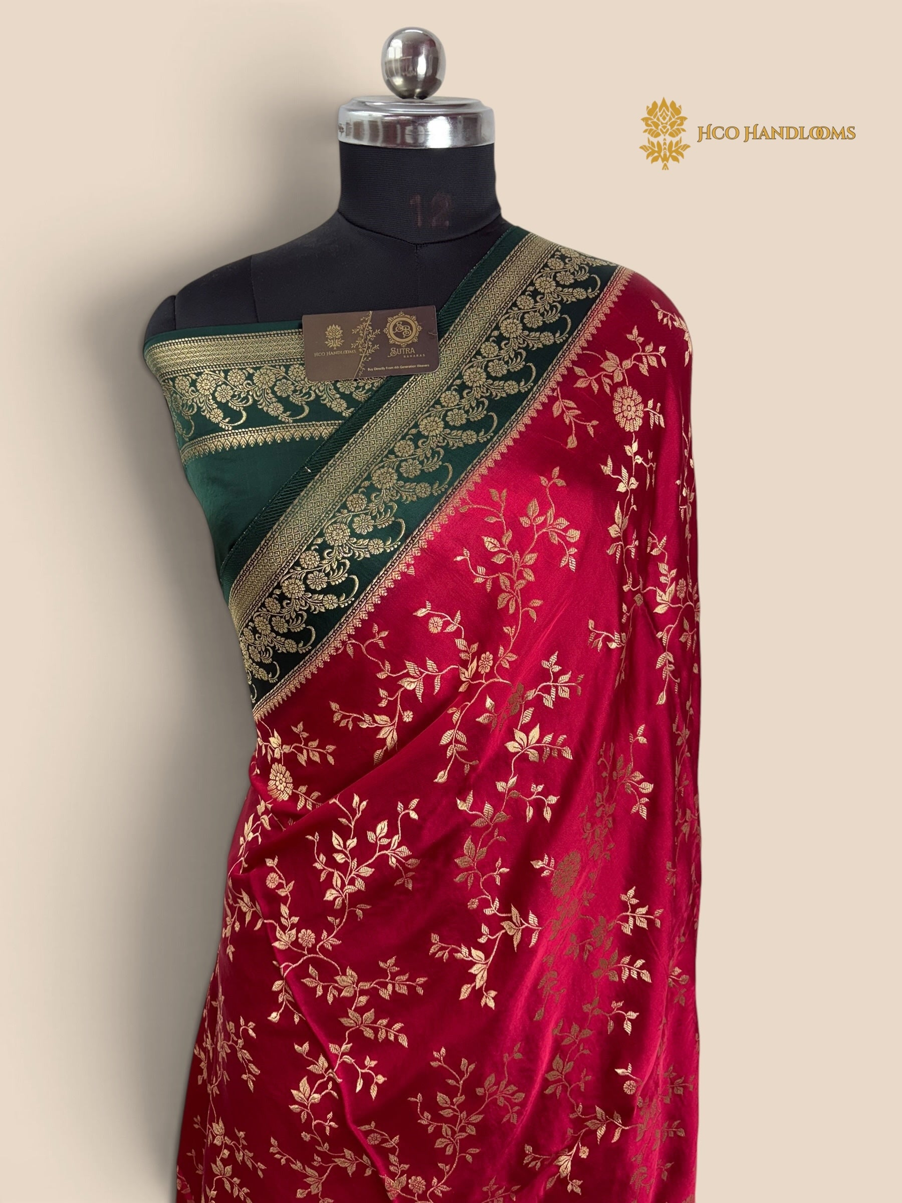 Premium Mashru Crepe Silk Banarasi Saree - All Over Jangla