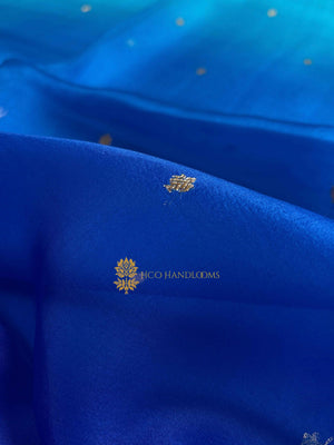 Light Blue Contrast Pure Kora Silk Handloom Banarasi Saree - All Over Kadhua Motifs