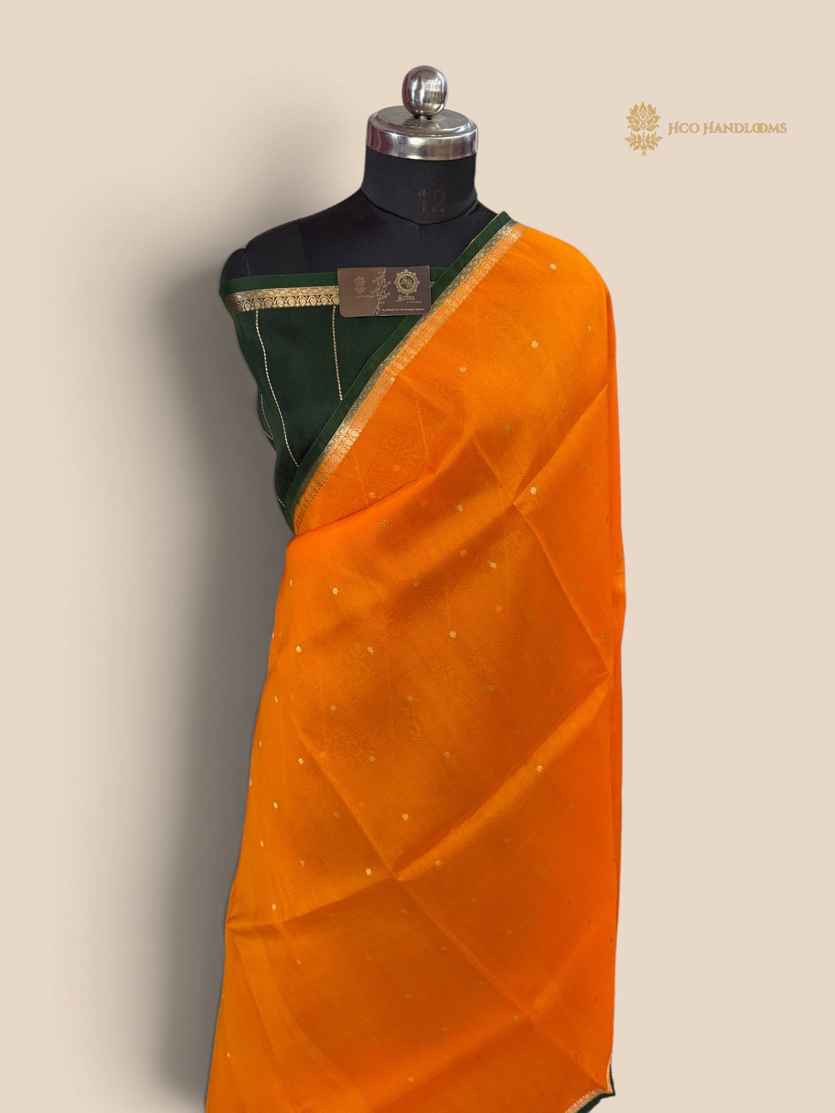 Orange Pure Kora Silk Handloom Banarasi Saree - All Over Small Buti