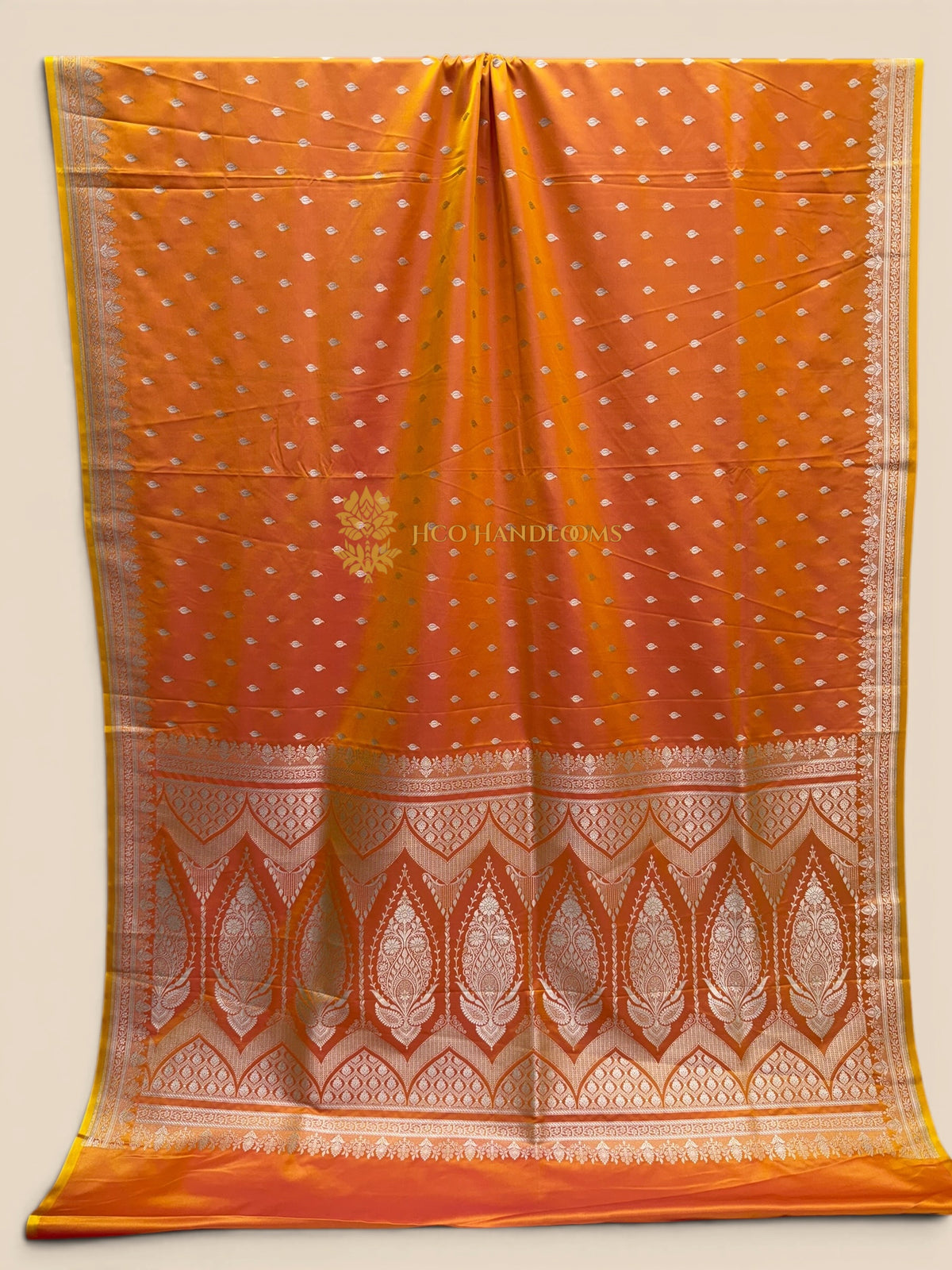 Dual Shade Gold Premium Mashru Katan Silk Banarasi Saree - Small Motifs