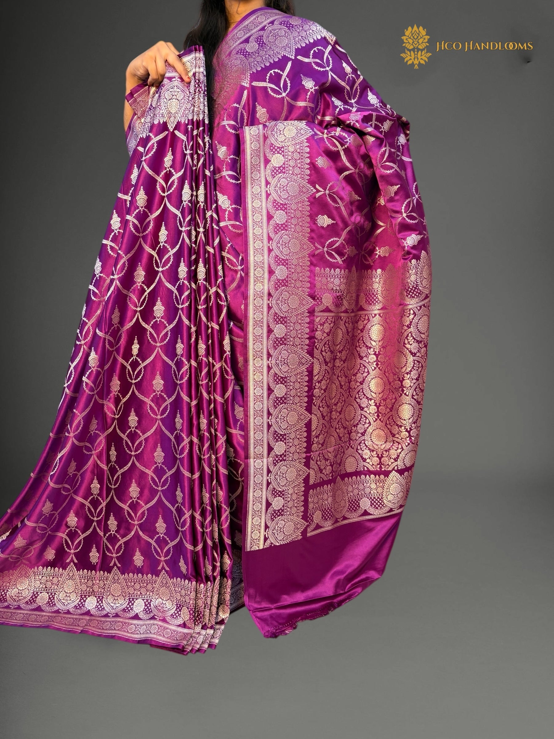 Premium Mashru Katan Silk Banarasi Saree - All Over Jaal Pattern