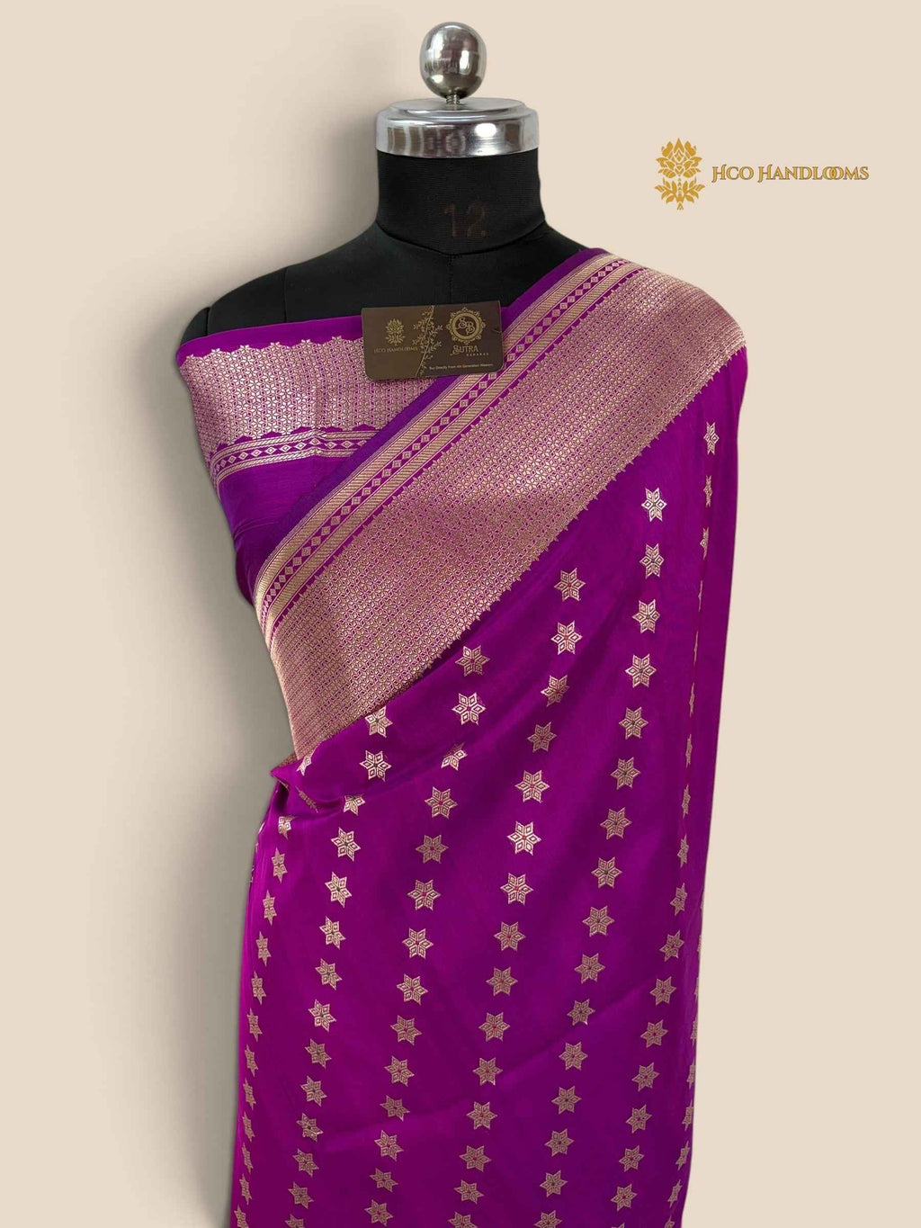 Regal Purple Pure Crepe Katan Silk Handloom Banarasi Saree - All Over Kadhua Motifs