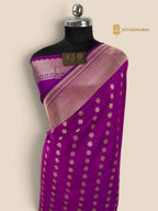 Regal Purple Pure Crepe Katan Silk Handloom Banarasi Saree - All Over Kadhua Motifs
