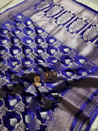 Premium Mashru Katan Silk Floral Jangla Banarasi Saree