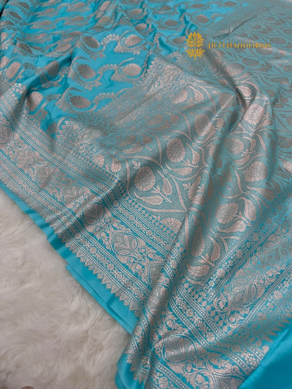 Blue Premium Mashru Katan Silk Banarasi Saree - All Over Jaal