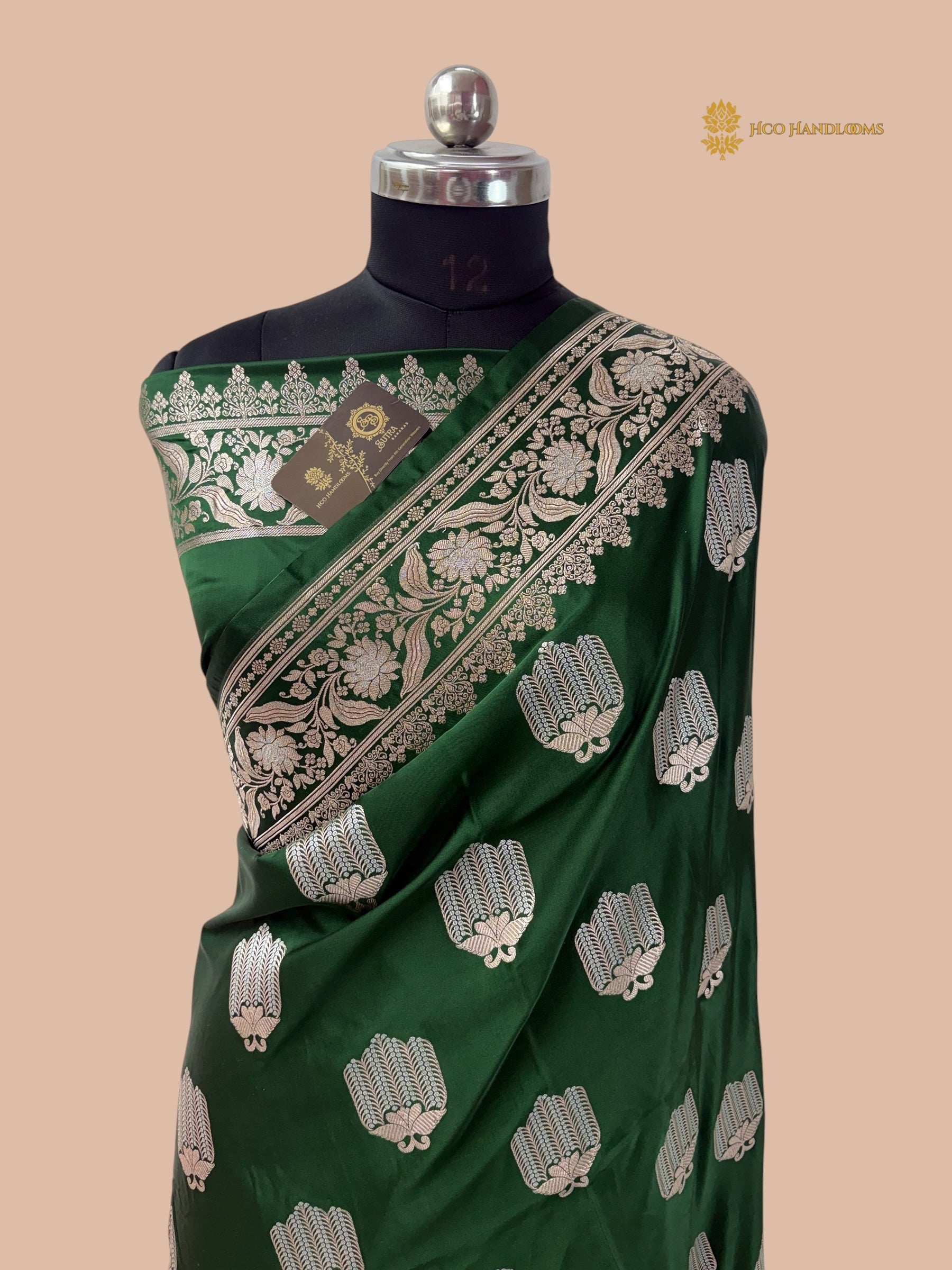 Regal Green Premium Mashru Katan Silk Banarasi Saree - All Over Motifs