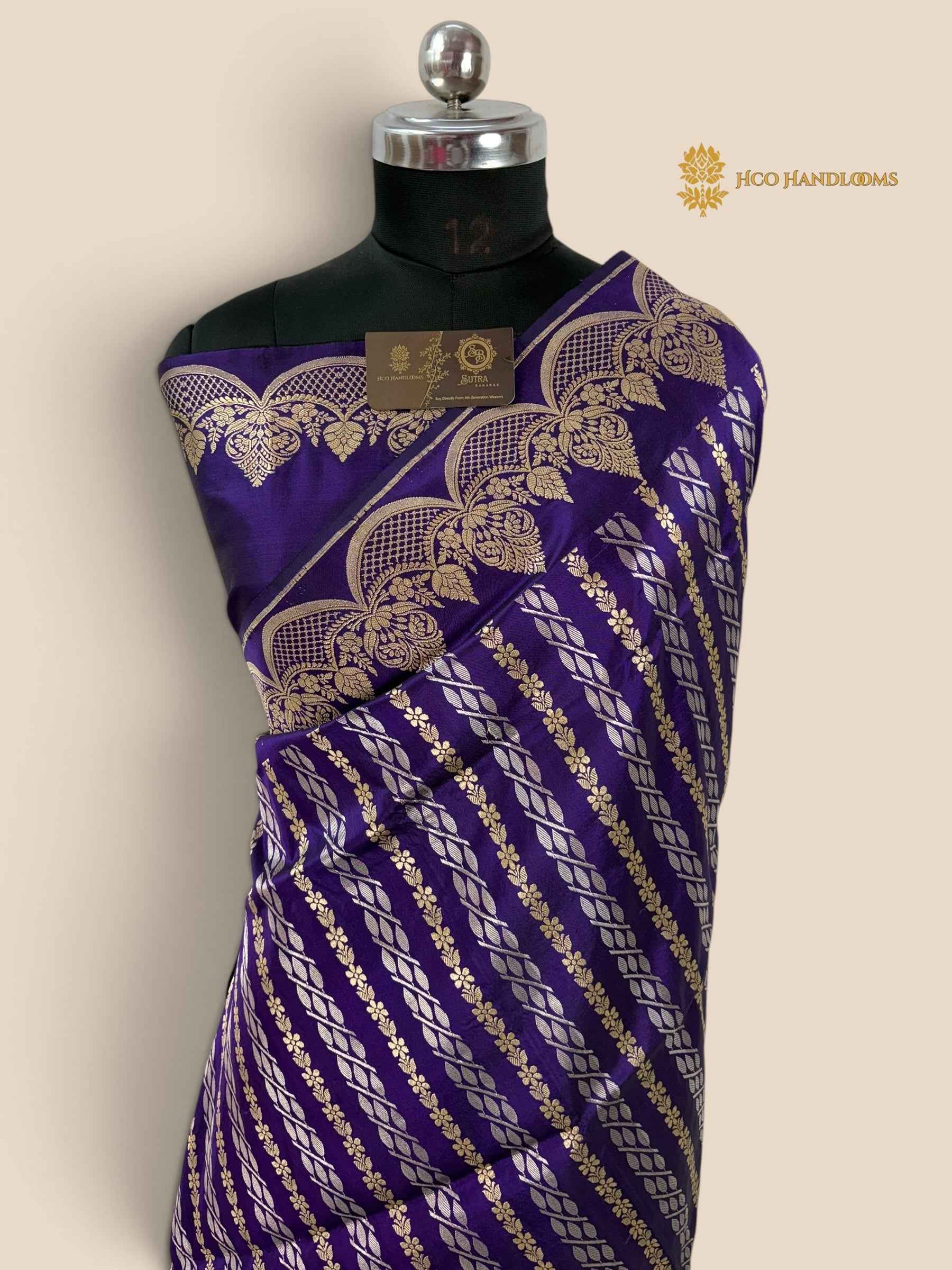 Pure Katan Silk Handloom Banarasi Saree - All Over Kadhua Jangla Work