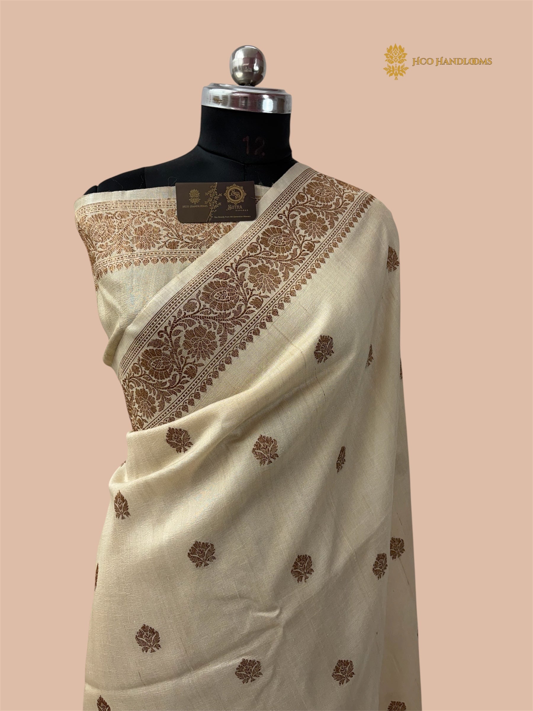 Pure Tussar Silk Handloom Banarasi Saree - All Over Motifs