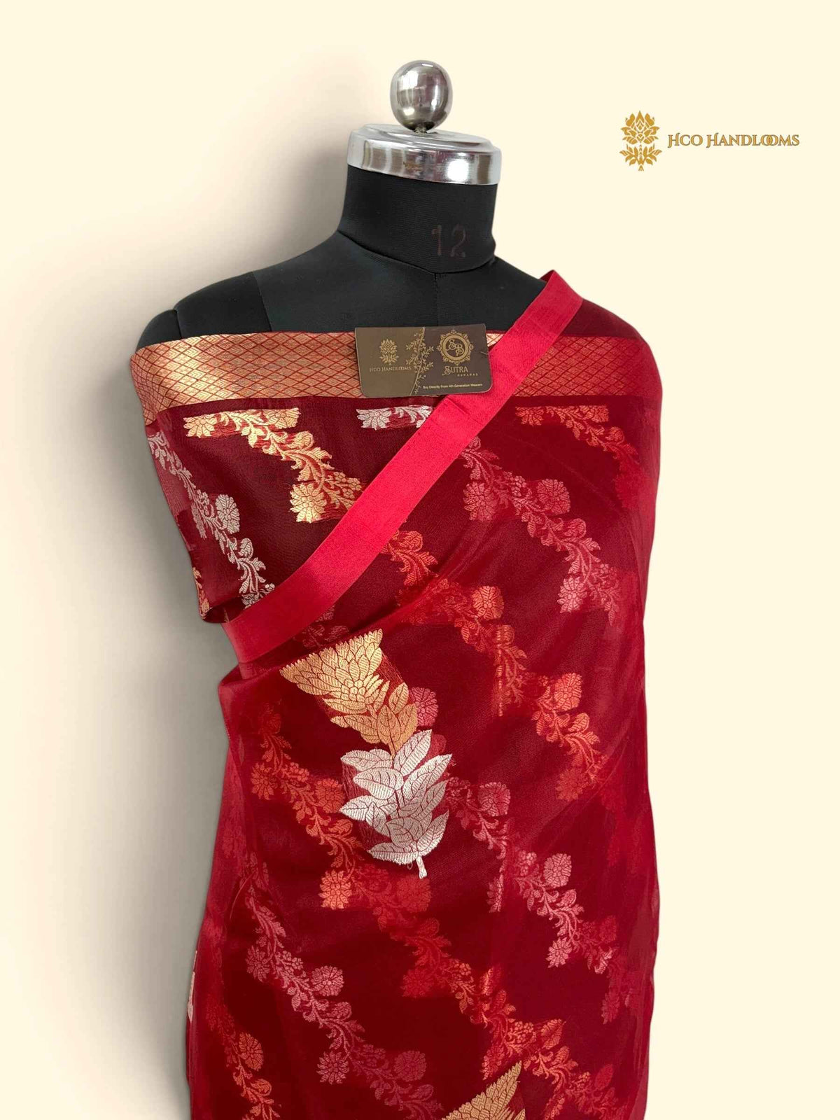 Red Pure Kora Silk Handloom Banarasi Saree - All Over Kadhua Buta
