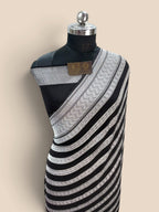 Black Pure Khaddi Georgette Silk handloom Banarasi Saree - Water Zari