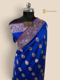 Royal Blue Pure Katan Silk Handloom banarasi saree - All Over Kadhua Motifs