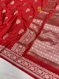 Red Premium Mashru Katan Silk Banarasi Saree - All Over Paisley Motifs