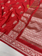 Red Premium Mashru Katan Silk Banarasi Saree - All Over Paisley Motifs